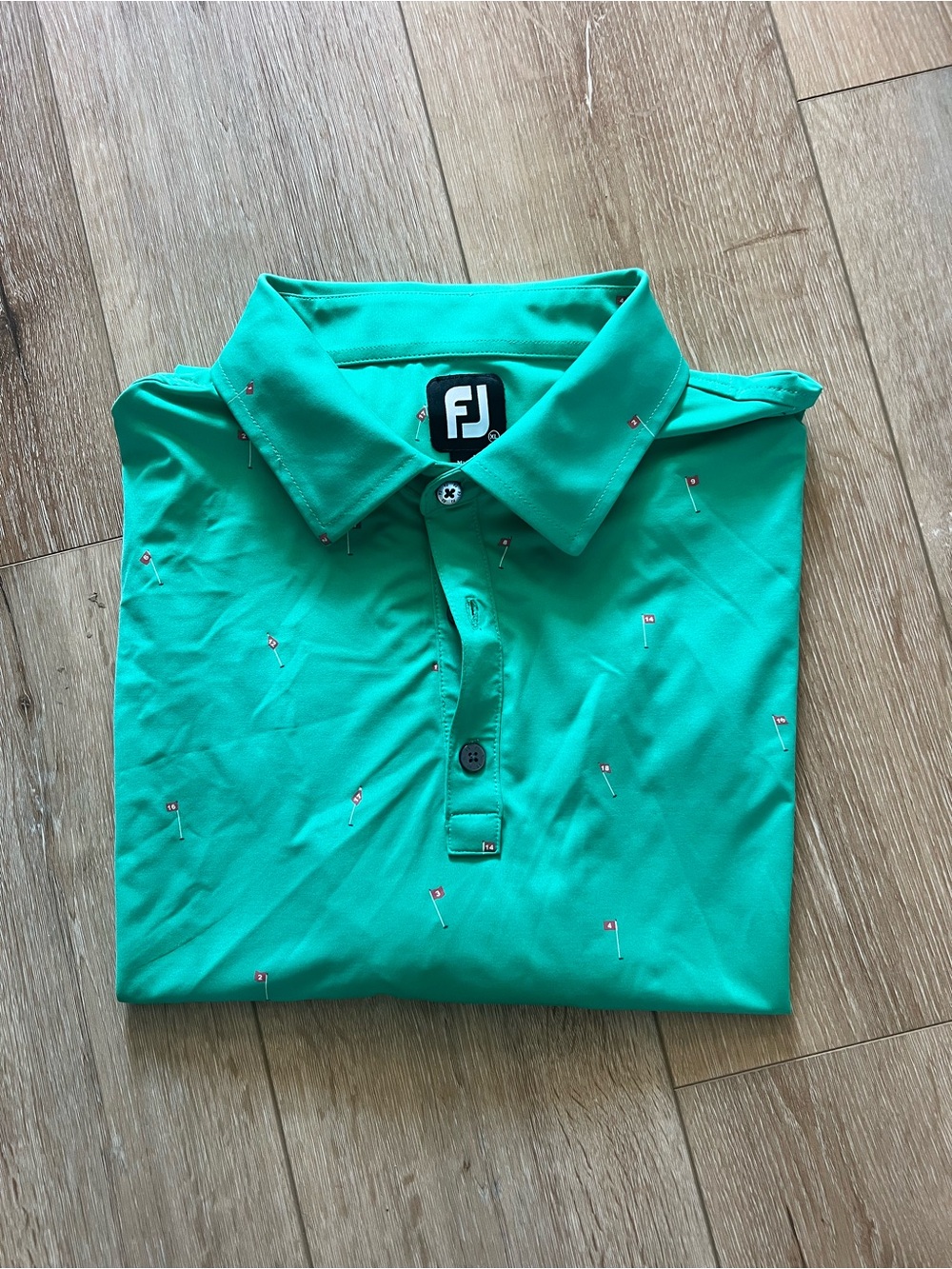 FootJoy Teal Green Golf Polo with Micro Flag Embroidery